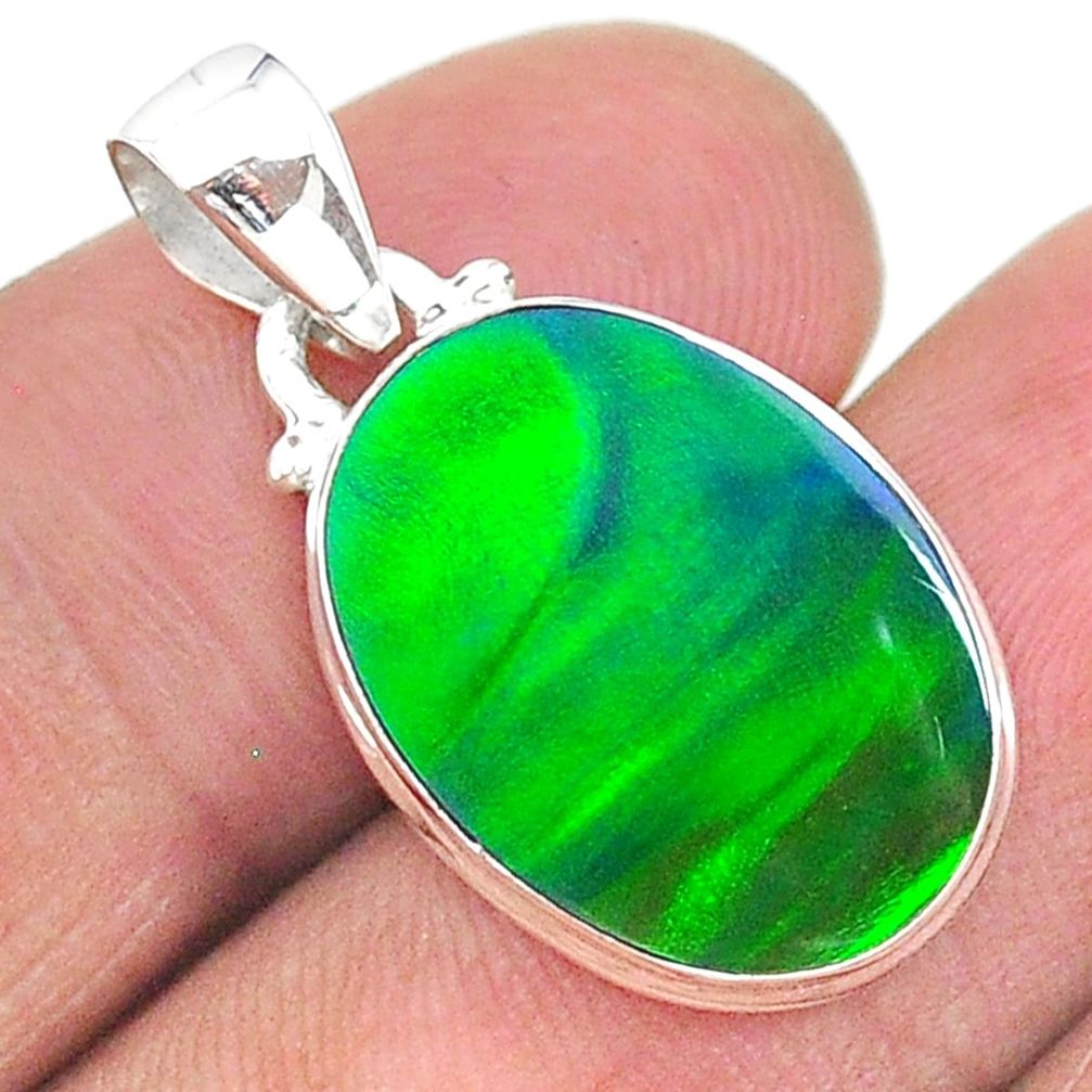 925 silver 5.78cts northern lights aurora opal (lab) oval pendant t17094