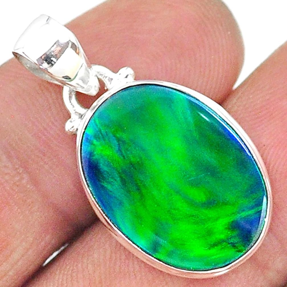 925 silver 6.46cts northern lights aurora opal (lab) oval pendant t17111