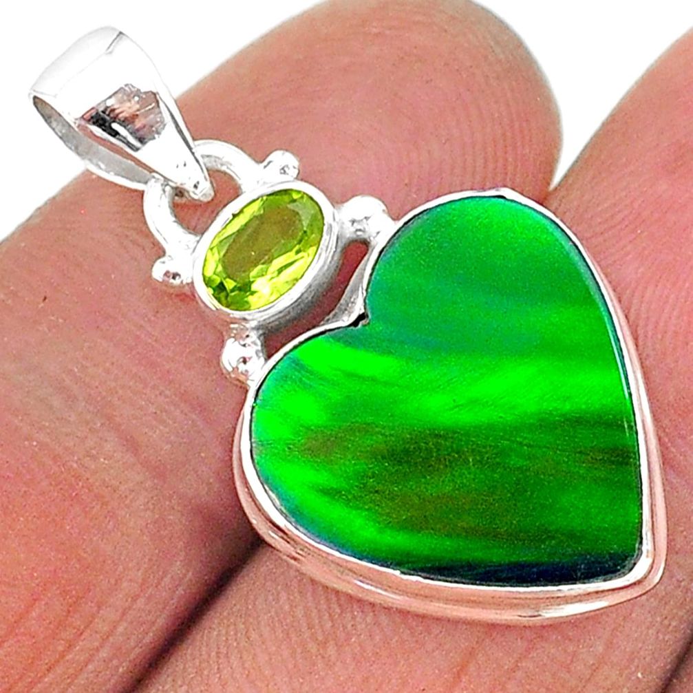 925 silver 9.22cts northern lights aurora opal (lab) peridot pendant t16973