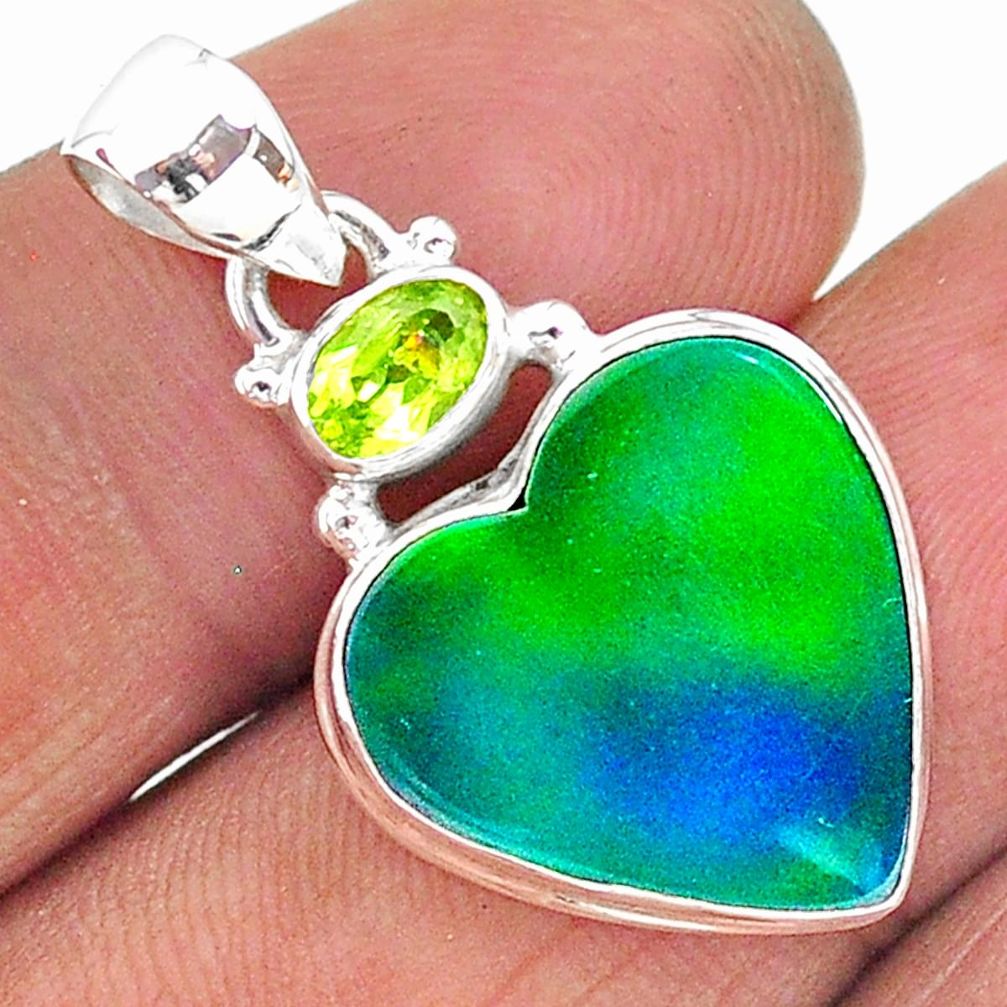 925 silver 9.74cts northern lights aurora opal (lab) peridot pendant t16991