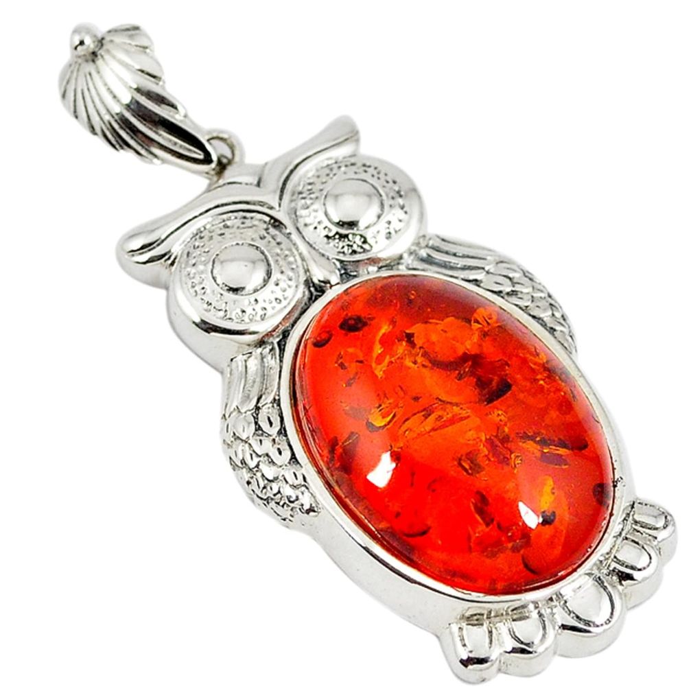925 sterling silver orange amber oval shape owl pendant jewelry c22569