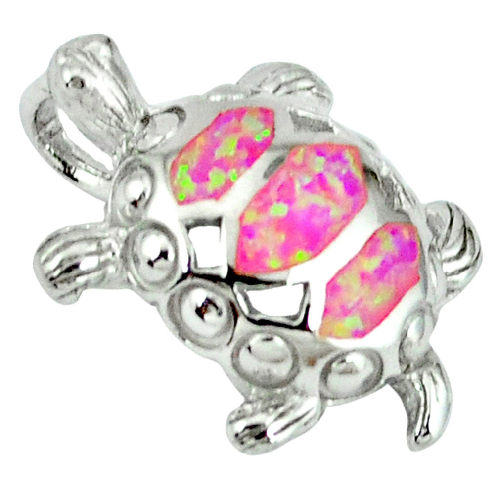 925 sterling silver pink australian opal (lab) turtle pendant jewelry c15671