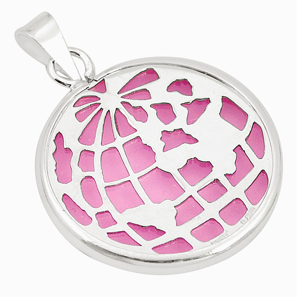 LAB 925 sterling silver pink bling topaz (lab) round pendant jewelry c23153