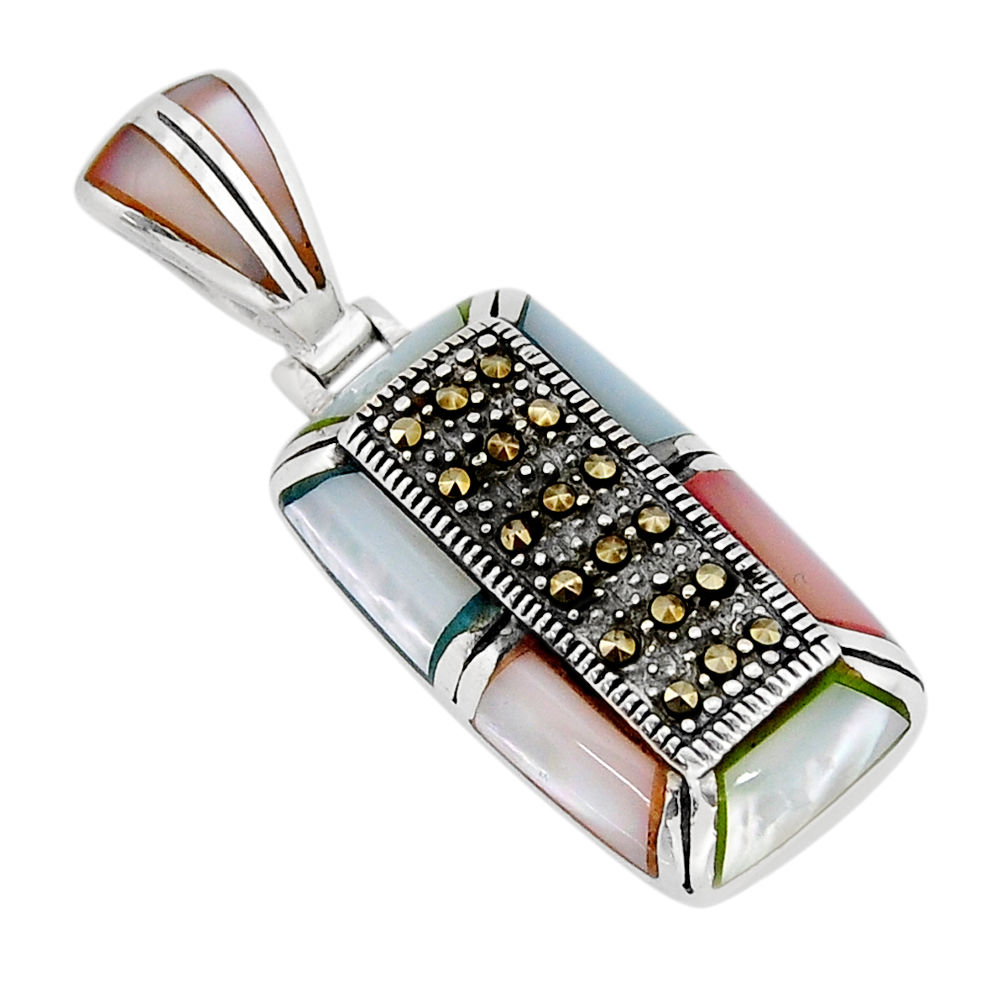 925 sterling silver 4.02cts pink blue pearl marcasite pendant jewelry y66160