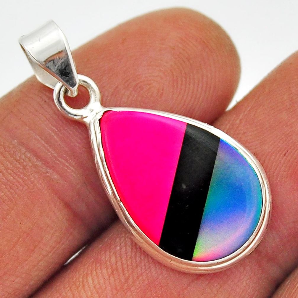925 sterling silver 3.67cts pink green black strip opal pendant jewelry n19243