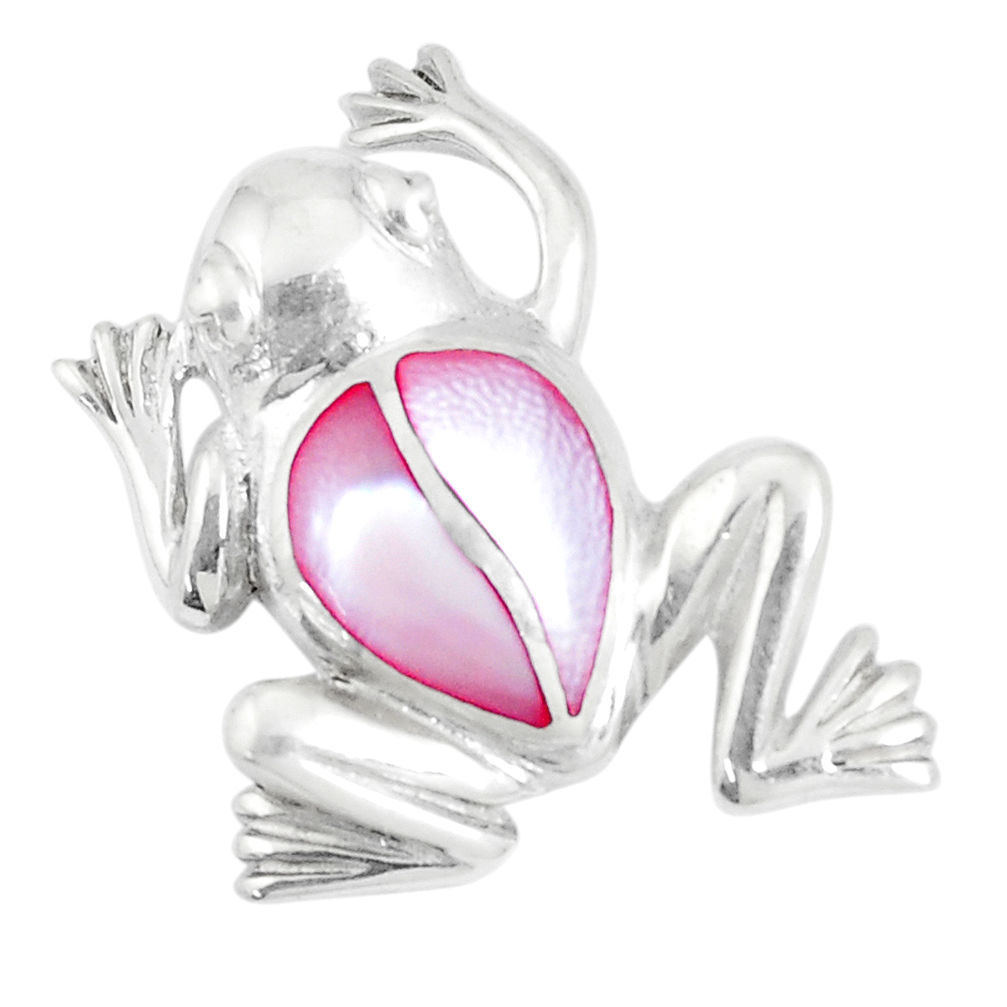 925 sterling silver 4.89gms pink pearl enamel frog pendant jewelry a93258 c14648