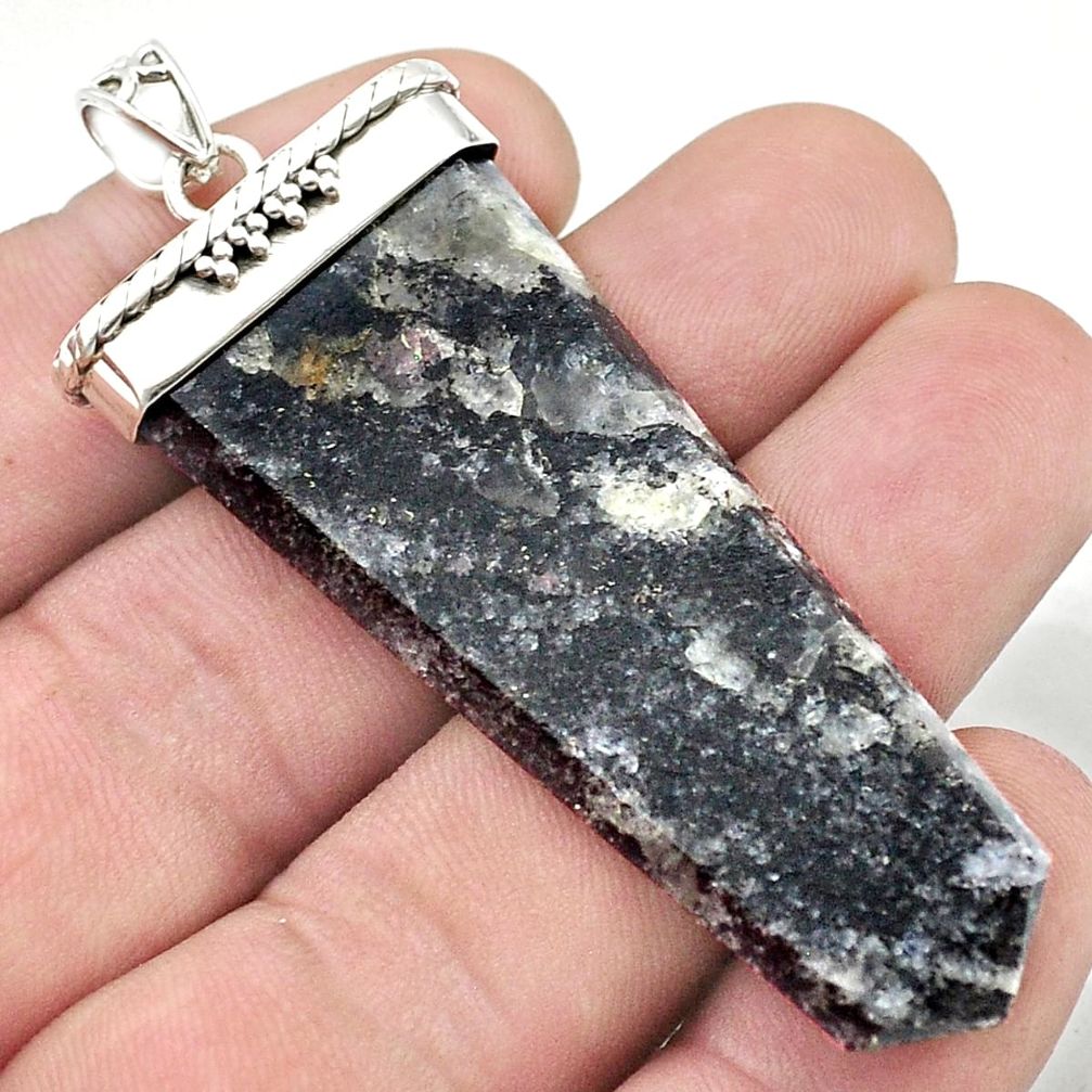 925 sterling silver 49.10cts pointer natural black zebra jasper pendant u42882