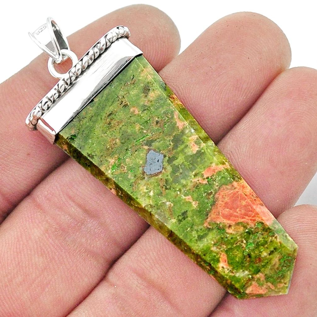 925 sterling silver 42.14cts pointer natural green unakite fancy pendant u42945