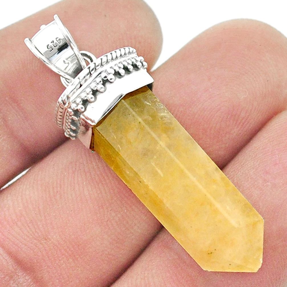 925 sterling silver 24.58cts pointer natural yellow calcite fancy pendant u42972