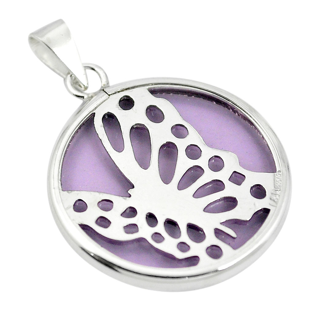 LAB 925 sterling silver purple bling topaz (lab) butterfly pendant jewelry c23164