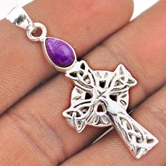 925 sterling silver 1.85cts purple copper turquoise celtic cross pendant t88872
