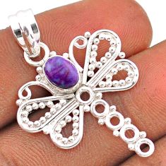 925 sterling silver 1.47cts purple copper turquoise dragonfly pendant t84827