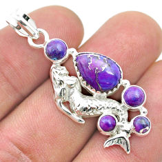 925 sterling silver 8.43cts purple copper turquoise fairy mermaid pendant u51192