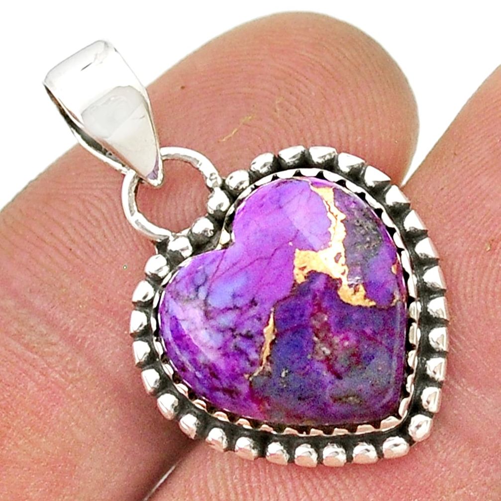 925 sterling silver 10.43cts purple copper turquoise heart pendant u45520