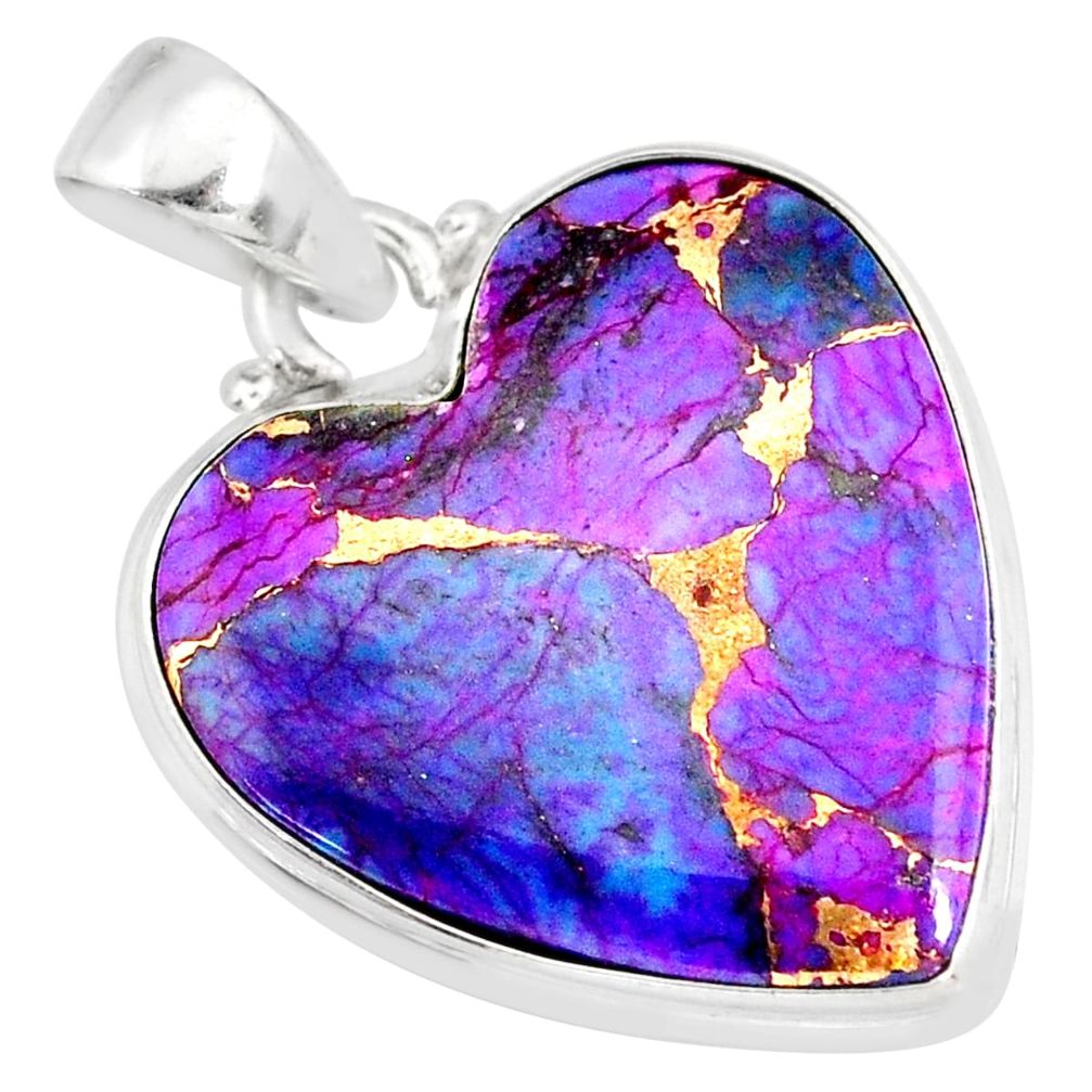 925 sterling silver 14.23cts purple copper turquoise heart shape pendant r83146