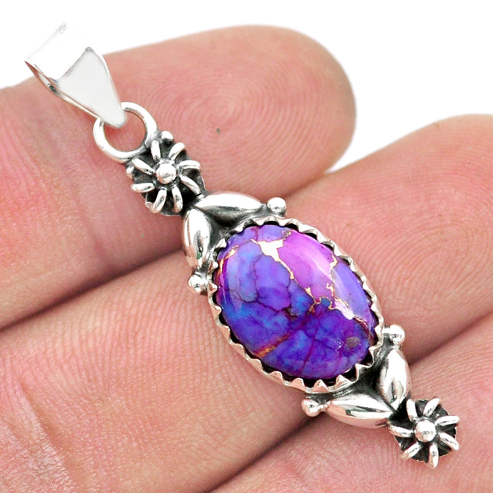 925 sterling silver 5.35cts purple copper turquoise oval flower pendant u51391