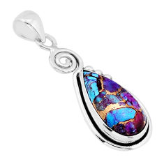 925 sterling silver 7.33cts purple copper turquoise pear pendant jewelry y64803