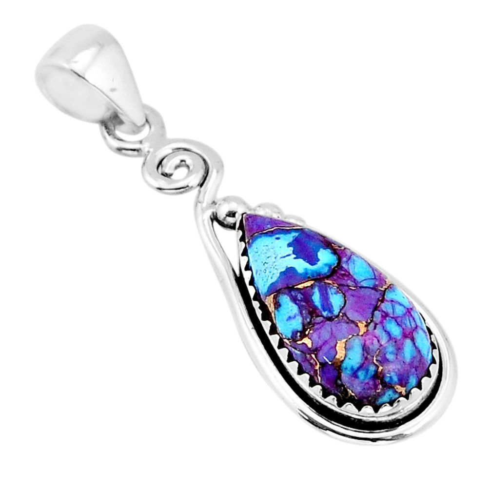 925 sterling silver 7.17cts purple copper turquoise pear pendant jewelry y65903