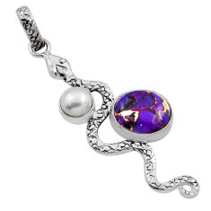 925 sterling silver 6.10cts purple copper turquoise pearl snake pendant n25745