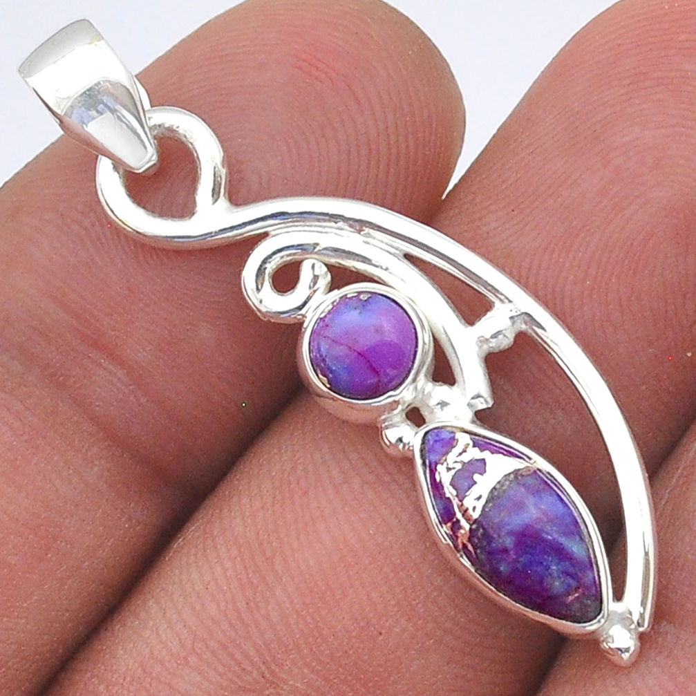 925 sterling silver 2.46cts purple copper turquoise pendant jewelry u61779