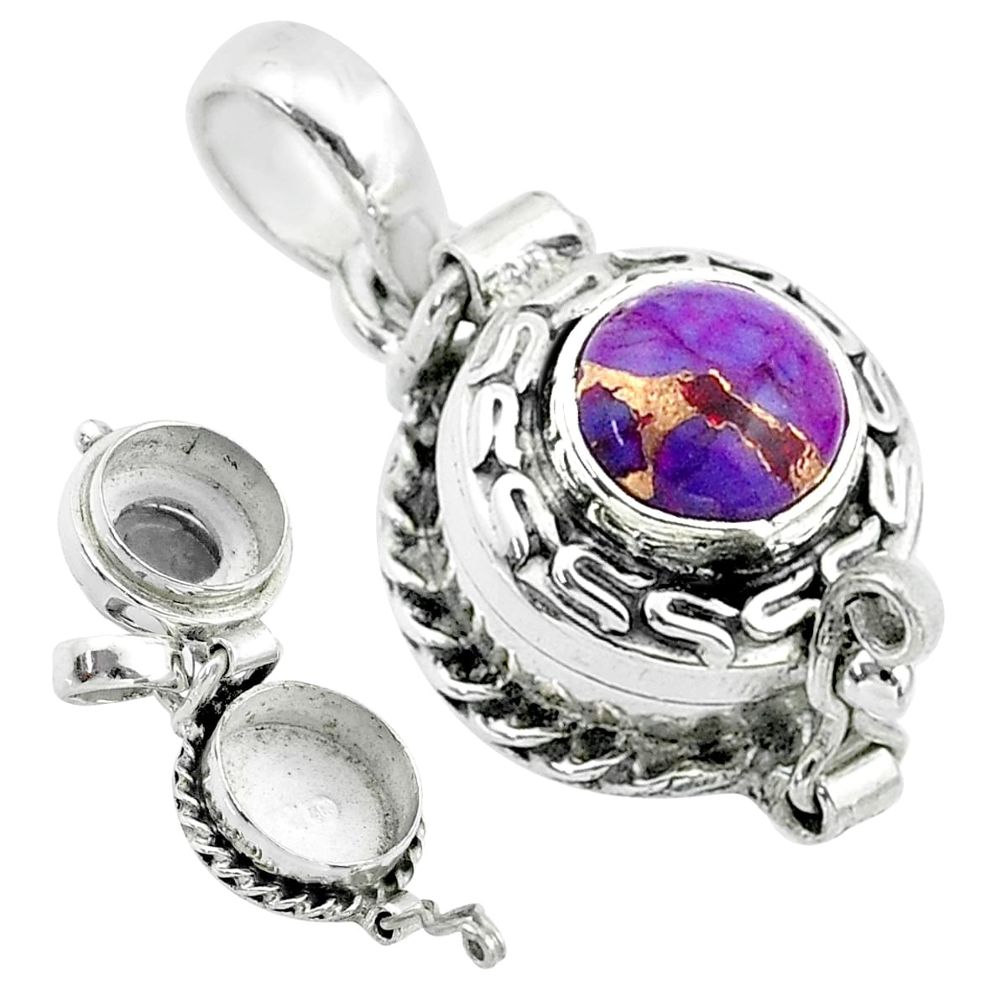 925 sterling silver 2.23cts purple copper turquoise poison box pendant t52611