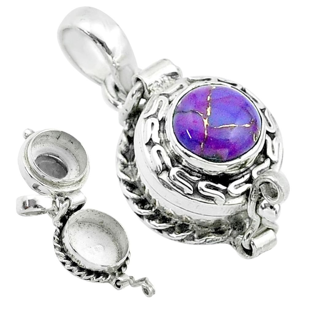 925 sterling silver 2.24cts purple copper turquoise poison box pendant t52616