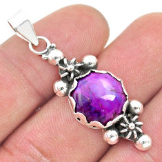 925 sterling silver 5.10cts purple copper turquoise round flower pendant u51370