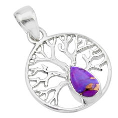 925 sterling silver 1.38cts purple copper turquoise tree of life pendant u46326