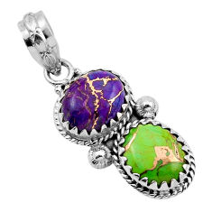 925 sterling silver 9.23cts purple green copper turquoise pendant jewelry y87890