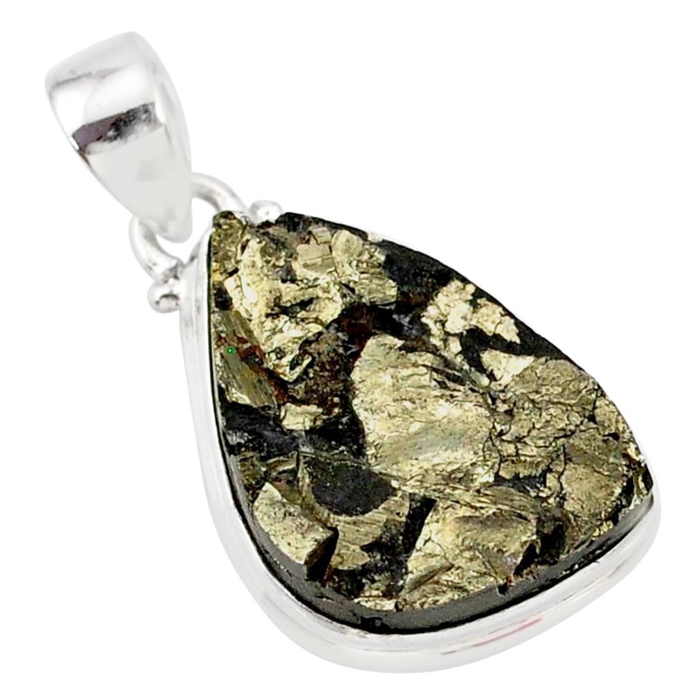 925 sterling silver 17.57cts pyrite on basalt matrix fancy pendant r85758