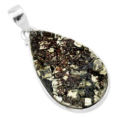 Clearance Sale- 925 silver 18.70cts pyrite on basalt matrix pear handmade pendant r85670