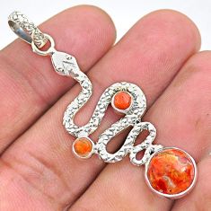 925 sterling silver 6.07cts red copper turquoise snake pendant jewelry t35554