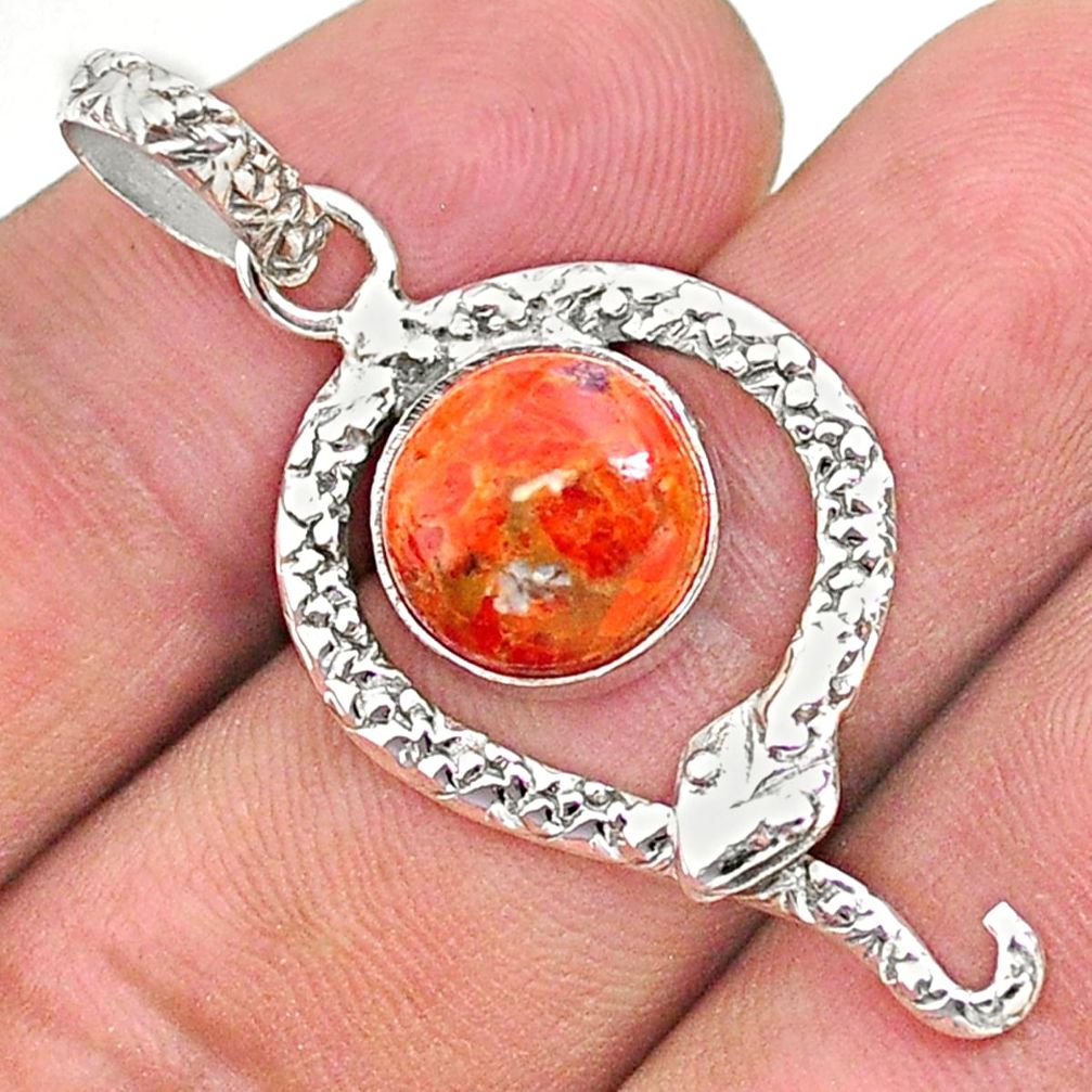 925 sterling silver 5.03cts red copper turquoise snake pendant jewelry t35634