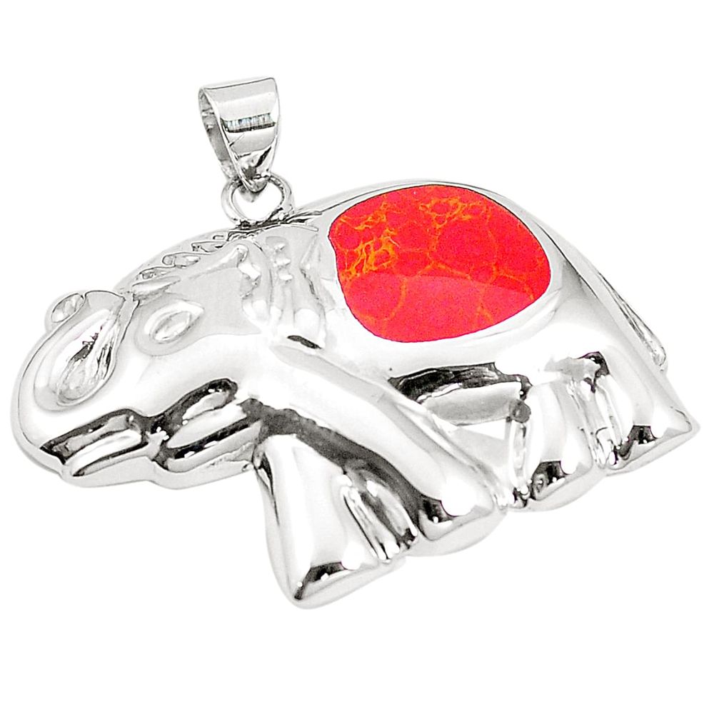 925 sterling silver red coral enamel elephant pendant jewelry a79760 c13694