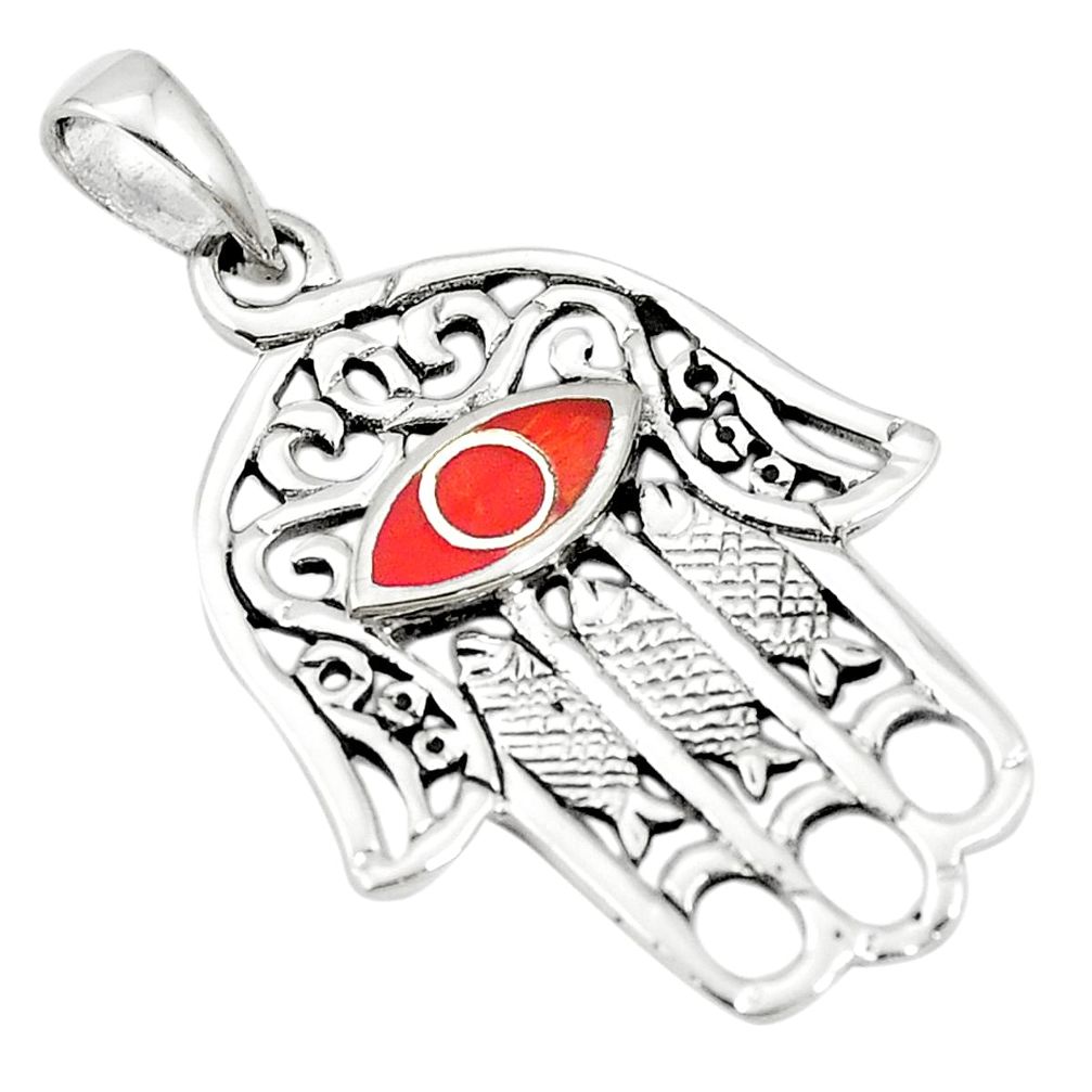 925 sterling silver red coral enamel hand of god hamsa pendant a79780 c13832