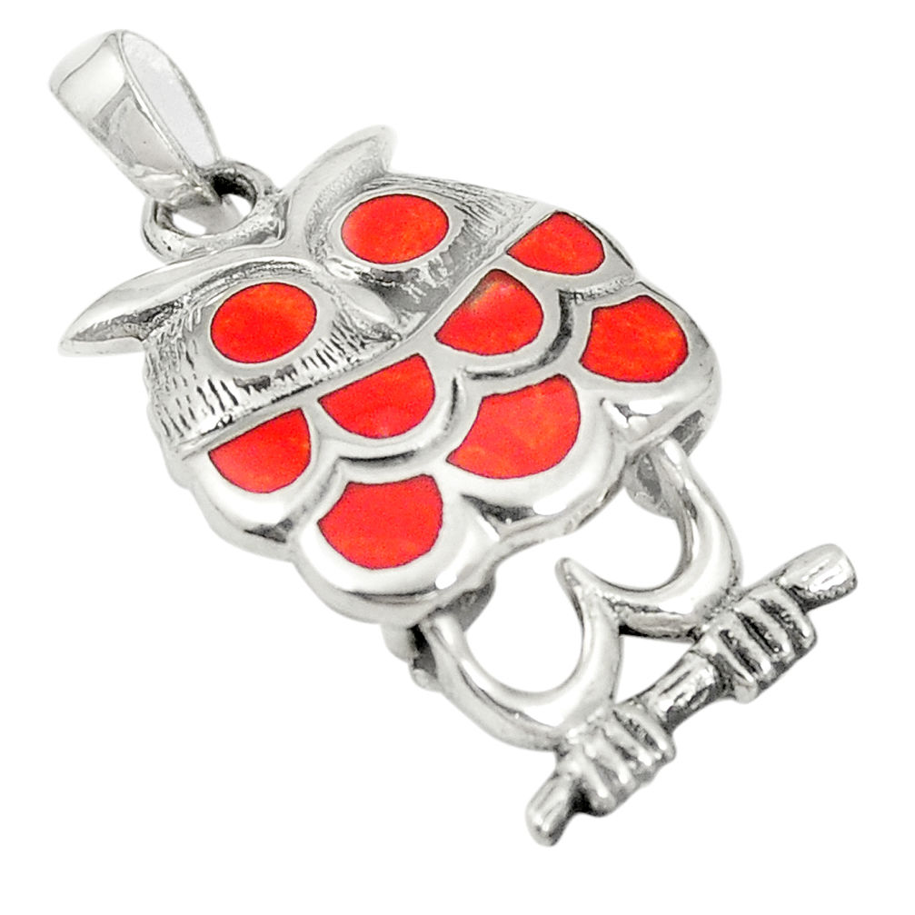 925 sterling silver red coral enamel owl pendant jewelry a79764 c13799