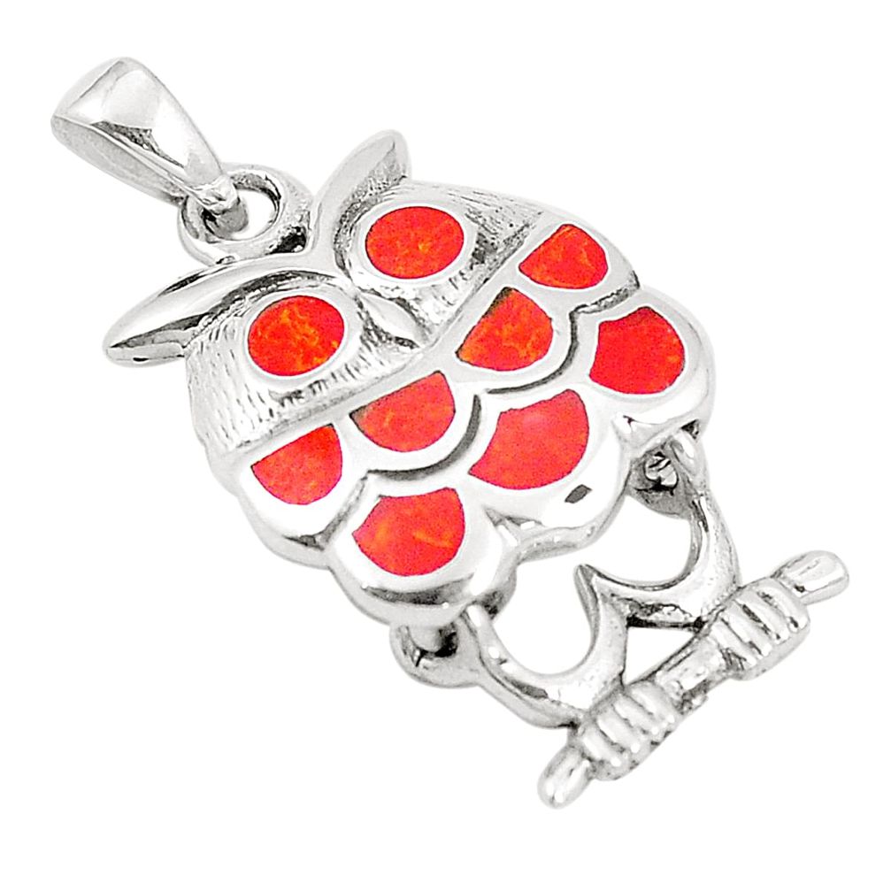 925 sterling silver red coral enamel owl pendant jewelry a79793 c13789