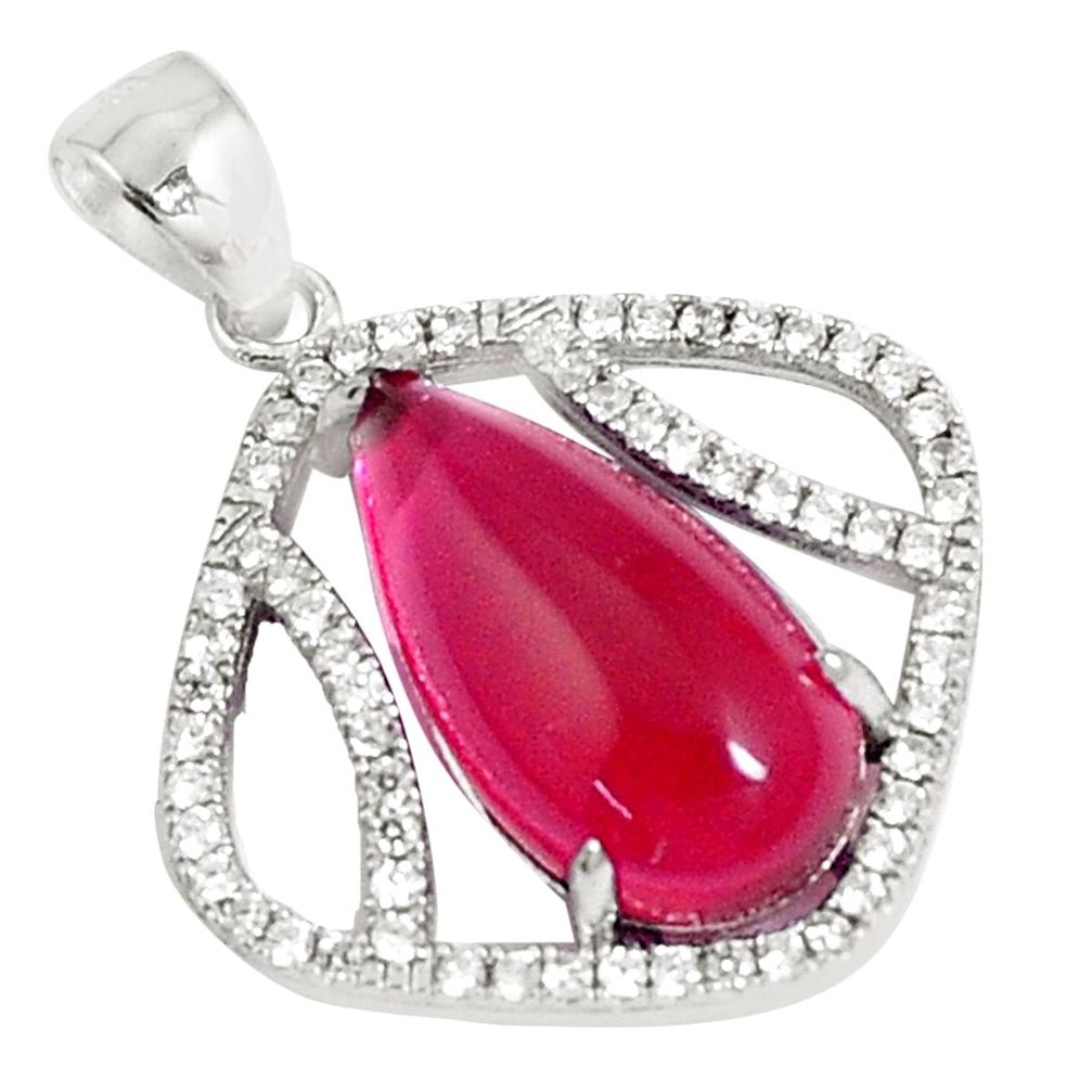 925 sterling silver 5.52cts red ruby (lab) white topaz pendant jewelry c23502