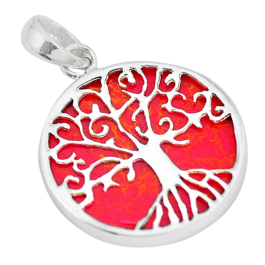 925 sterling silver 7.55cts red sponge coral tree of life pendant a88350 c13801