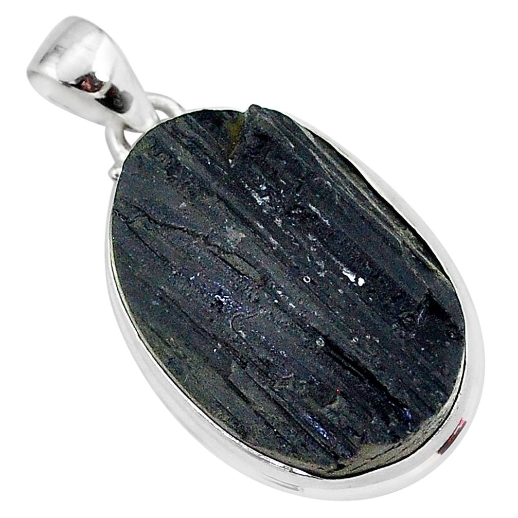 925 sterling silver schorl grounding black tourmaline raw oval pendant r96766