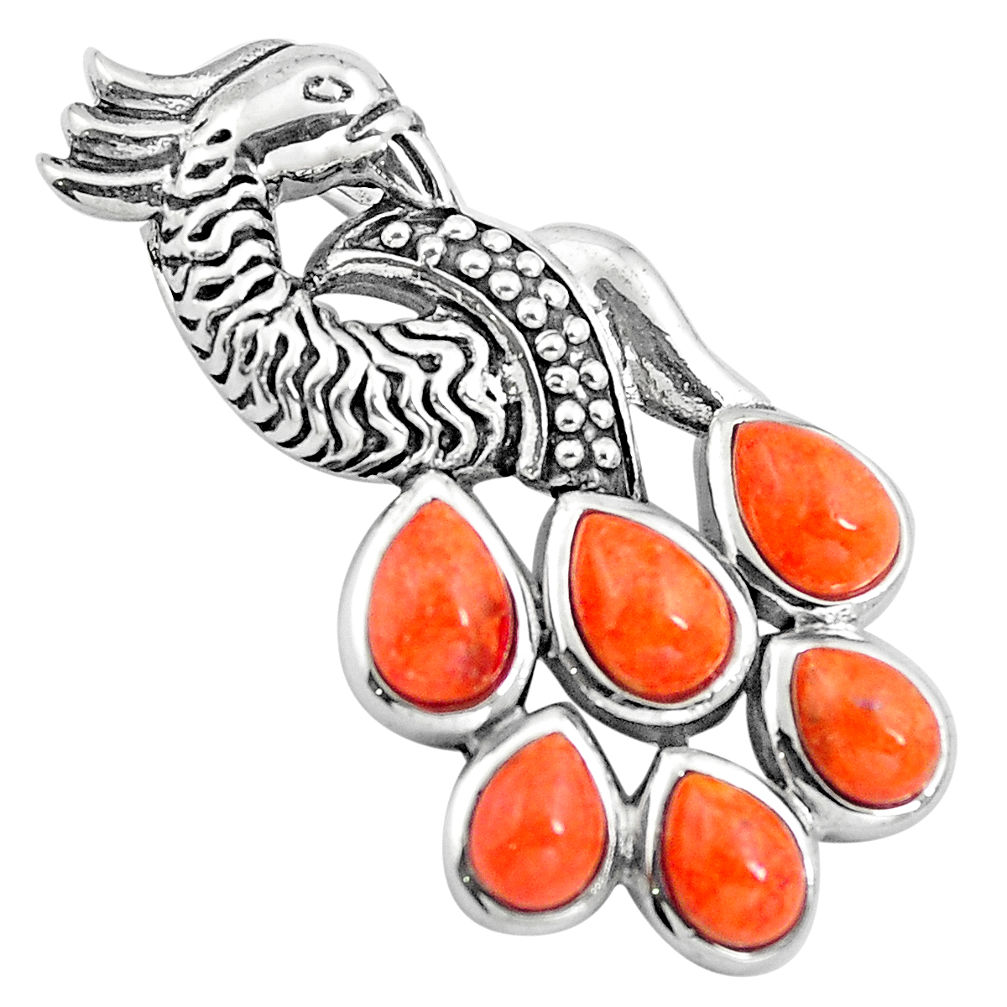 LAB 925 sterling silver southwestern red copper turquoise peacock pendant c10471