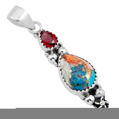 925 sterling silver 6.94cts spiny oyster arizona turquoise garnet pendant y37038