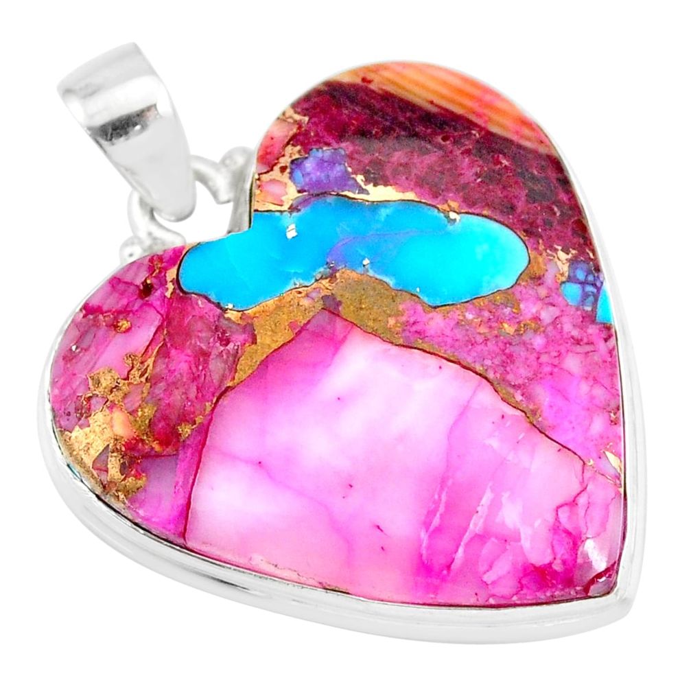925 sterling silver 25.00cts spiny oyster arizona turquoise heart pendant r83123