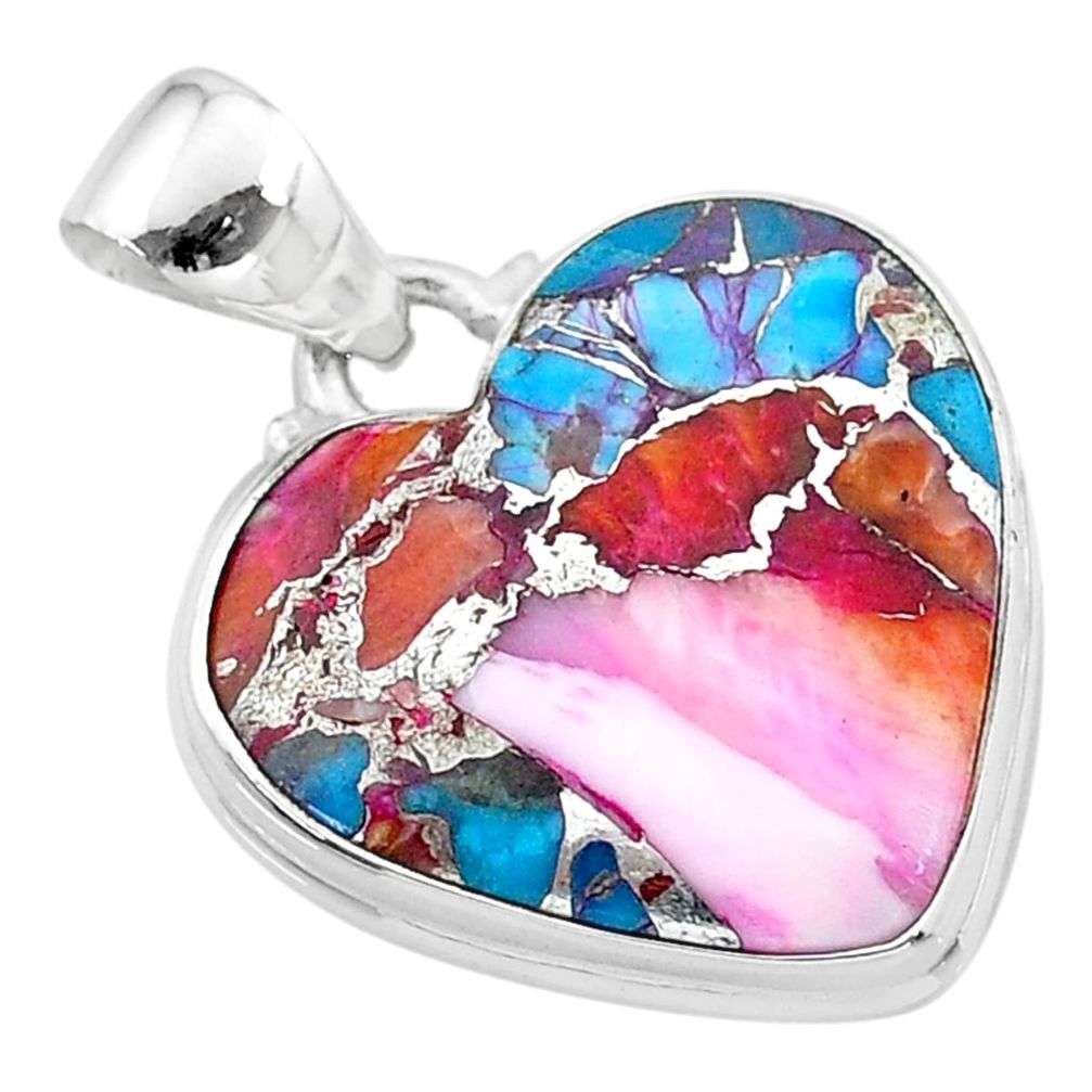 925 sterling silver 17.22cts spiny oyster arizona turquoise heart pendant t13311