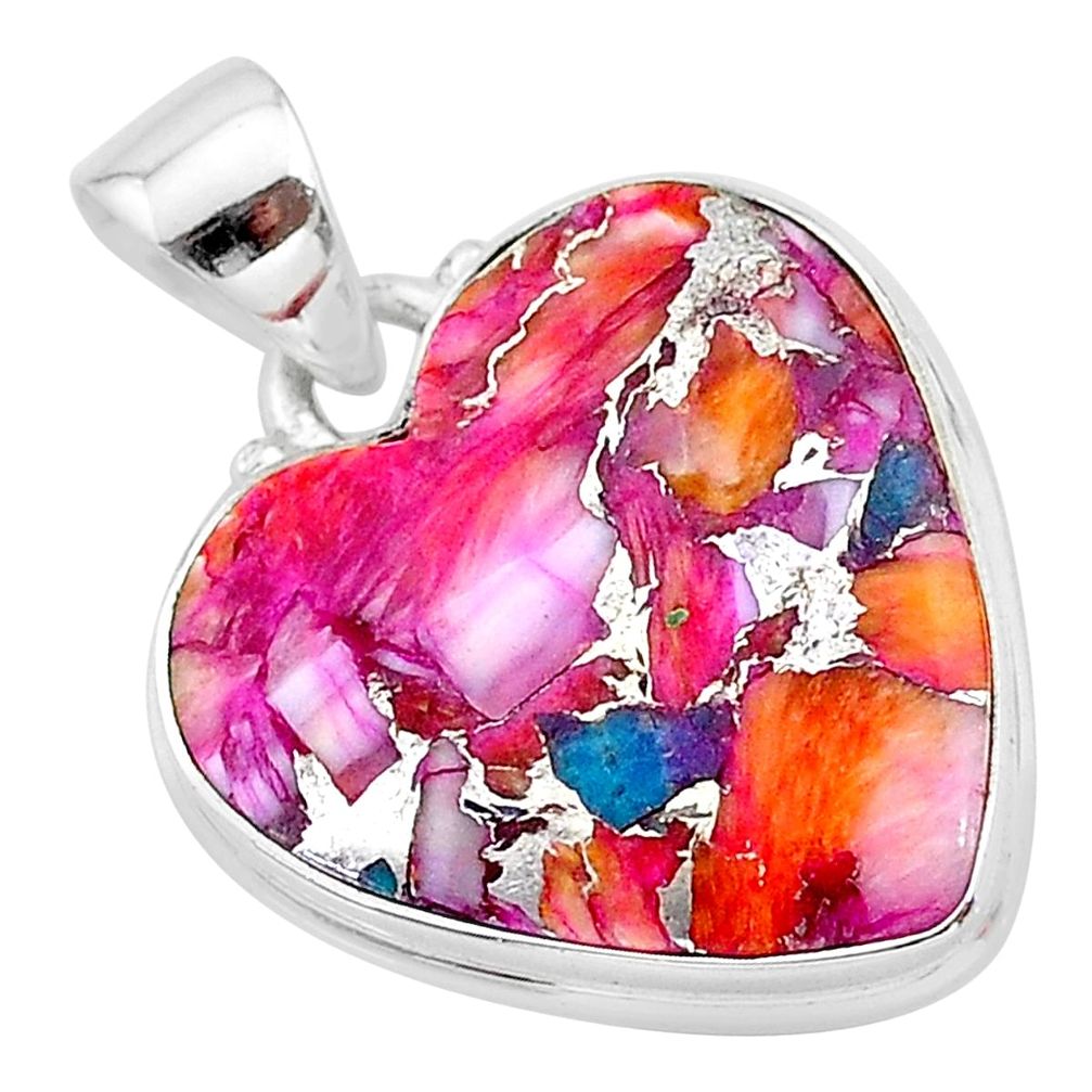 925 sterling silver 16.73cts spiny oyster arizona turquoise heart pendant t13330