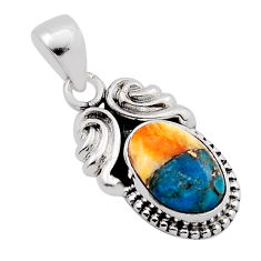 925 sterling silver 3.68cts spiny oyster arizona turquoise oval pendant n17394