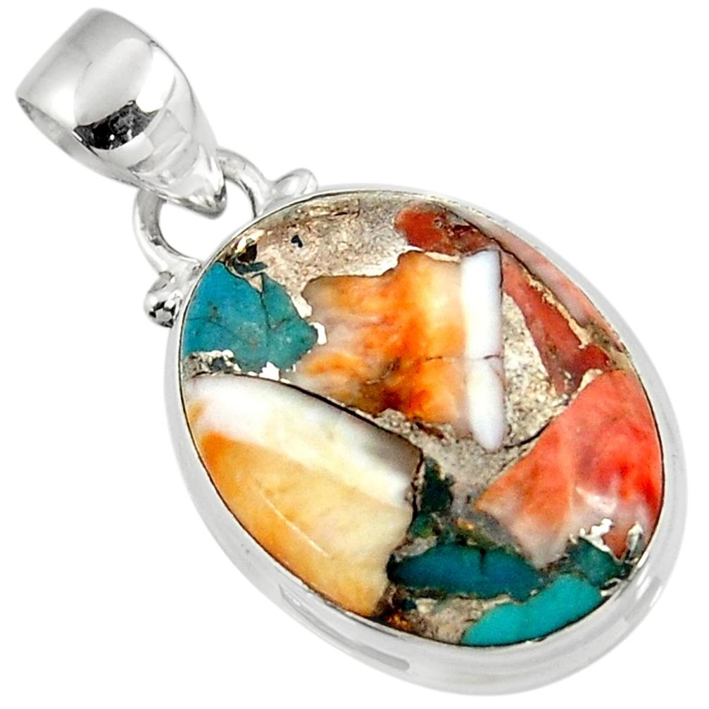 925 sterling silver 12.65cts spiny oyster arizona turquoise oval pendant r47719