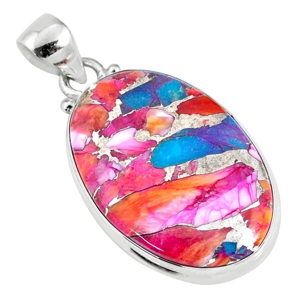925 sterling silver 21.42cts spiny oyster arizona turquoise oval pendant r62596