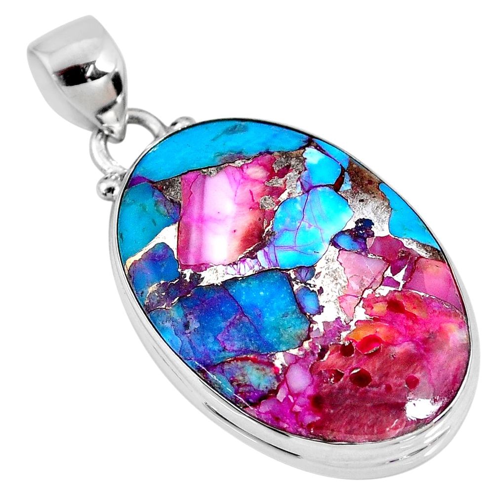 925 sterling silver 19.72cts spiny oyster arizona turquoise oval pendant r62745