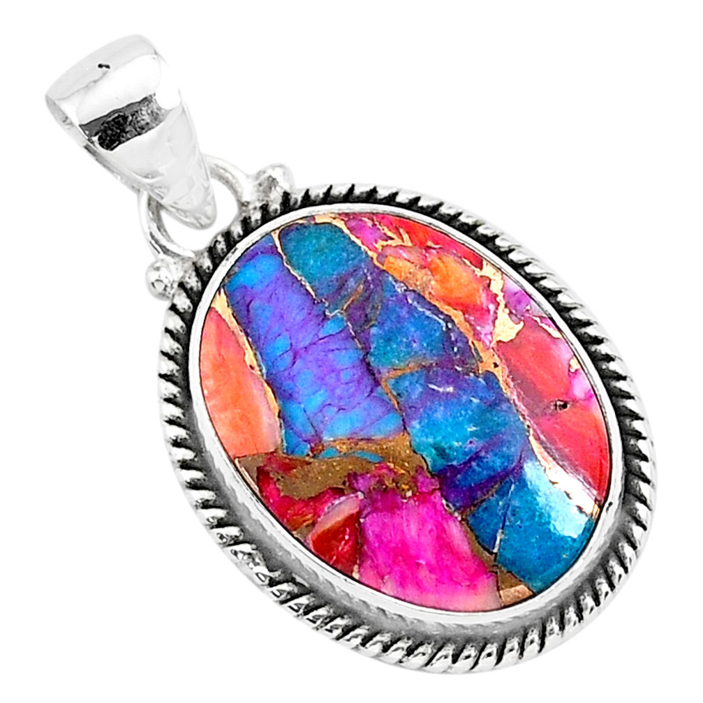925 sterling silver 14.72cts spiny oyster arizona turquoise oval pendant r93490